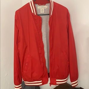 Red and white bomber jacket
